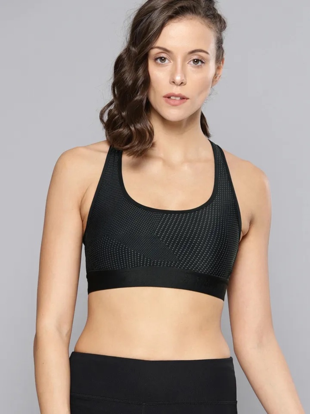Under Armour Black Crossback Embossed  Elastic Sports Bra Size S